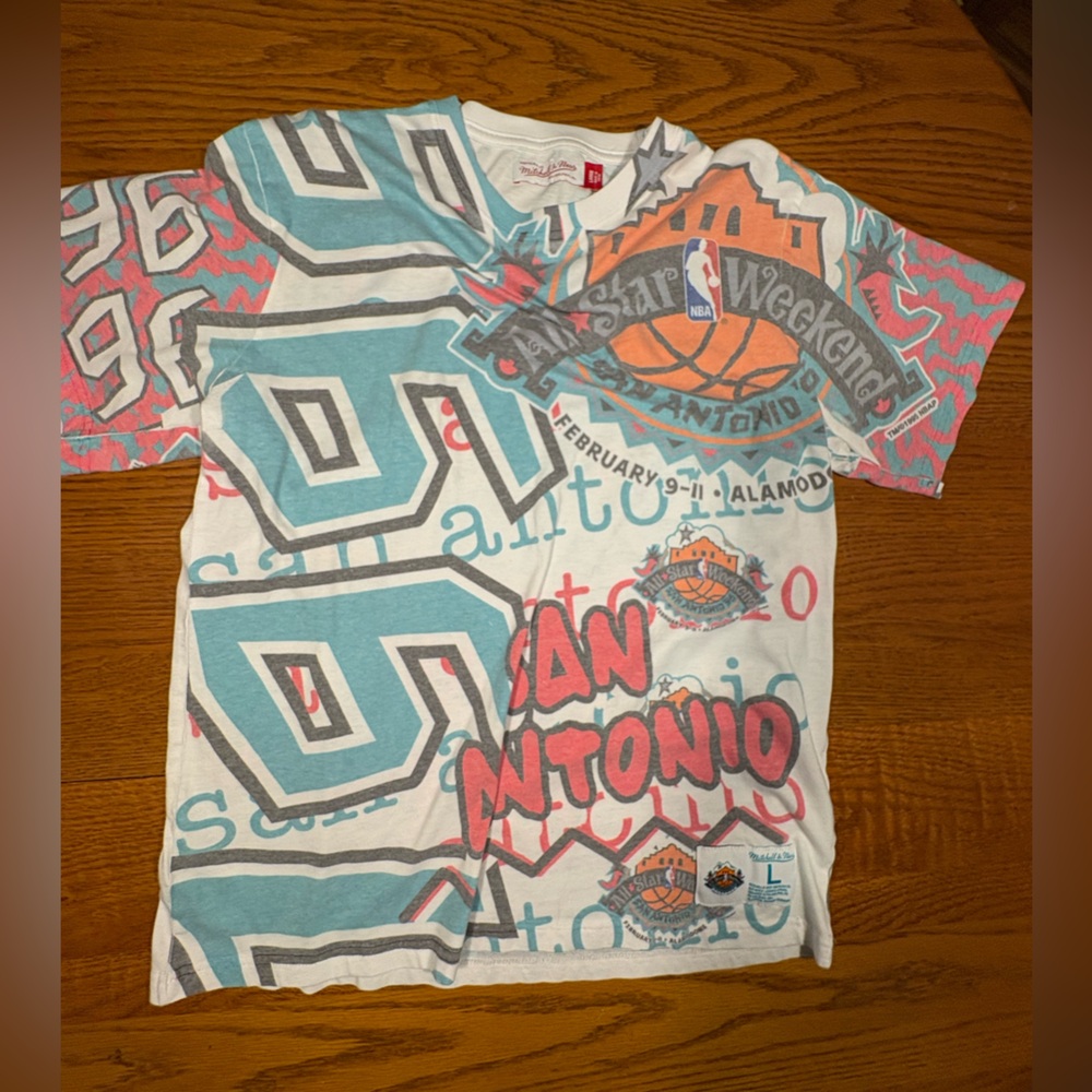 Mitchell & Ness San Antonio Graphic Tee - White, Red, and Teal